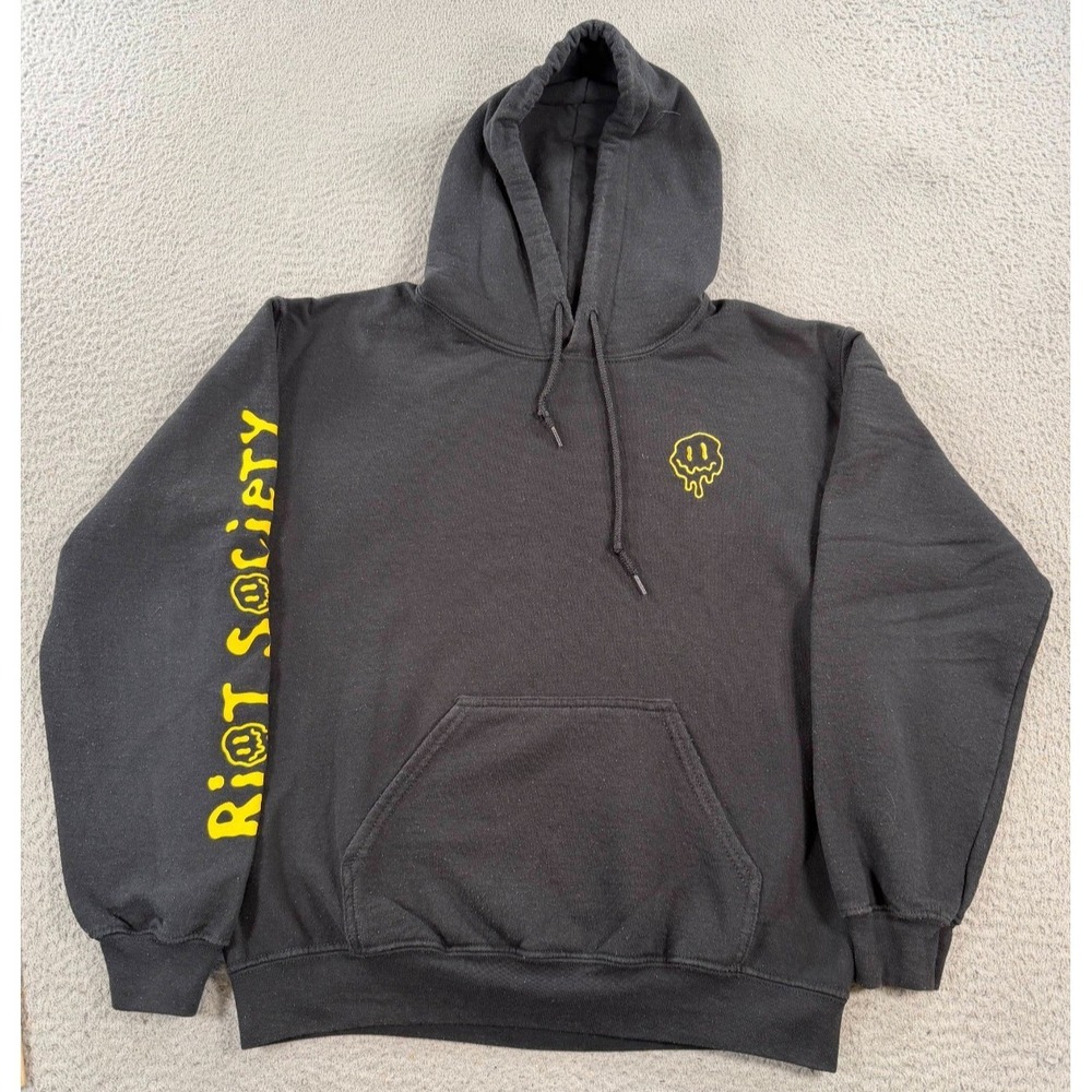 Riot Society Hoodie Men's Small Black Smiley Face Graphic Logo Kangaroo Pocket